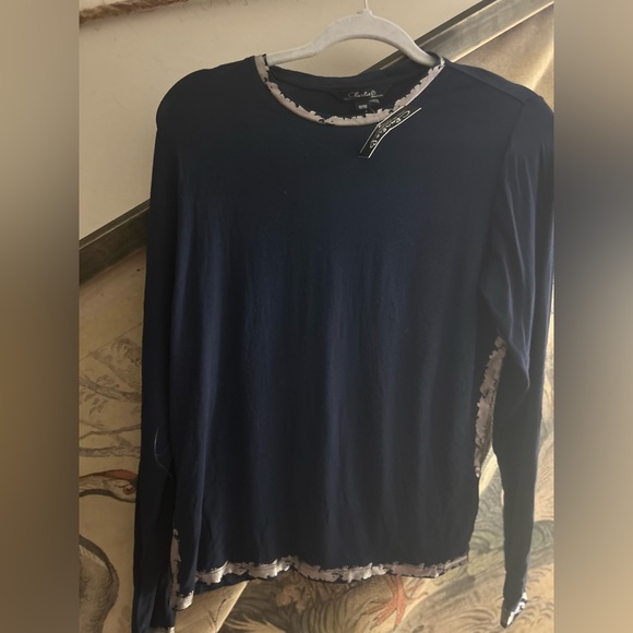 Charlie B Navy Blue Gold Accents Long Sleeve Top SZ Medium - Picture 8 of 11